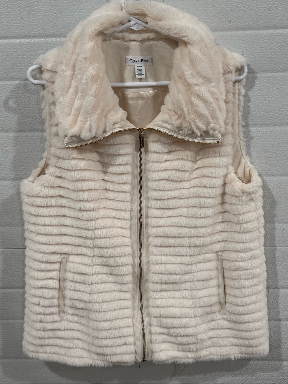 Calvin Klein Plush Cream Faux-Fur Zip Vest